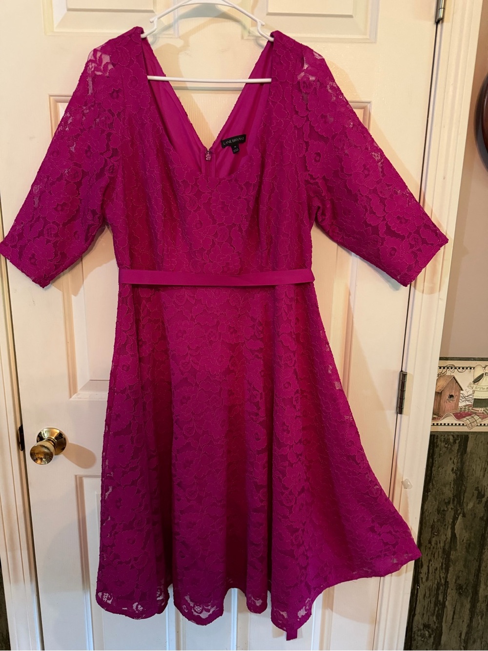 ⭐️2/30$ Fuchsia Lace Fit-and-Flare Dress with V-Neck